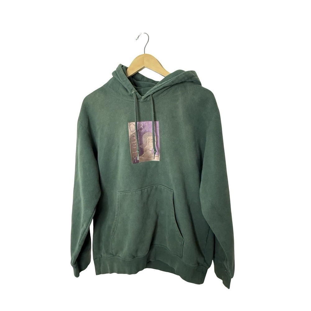 Vintage Obey Hoodie Mens M Green Sweatshirt Propaganda Skate Punk Emo Sweater